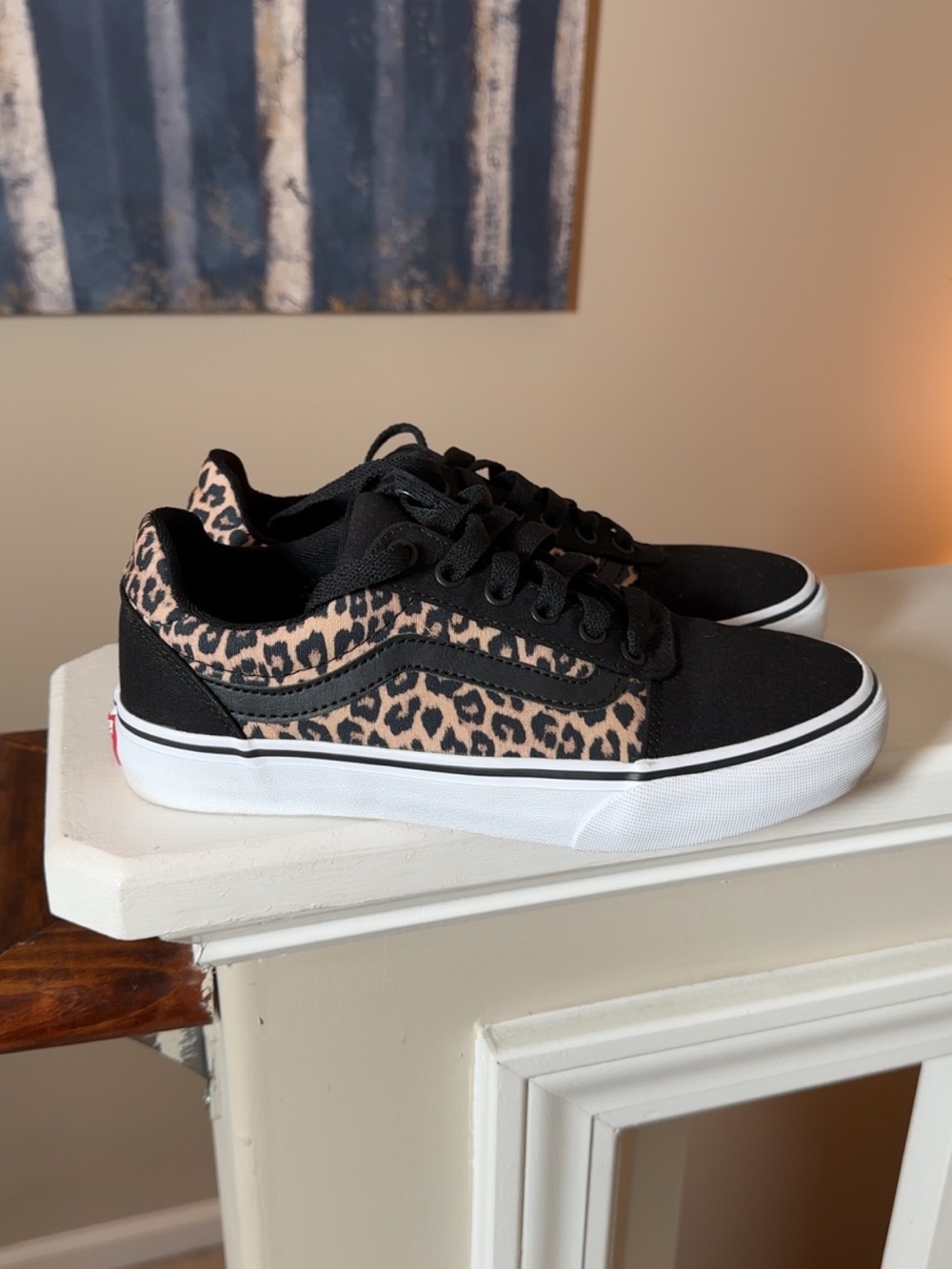 Vans Black and Leopard Print Low-Top Sneakers - Picture 2 of 6